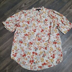 Gibson Look Womens Floral Button Down Shirt - Red, Yellow, Green Size L